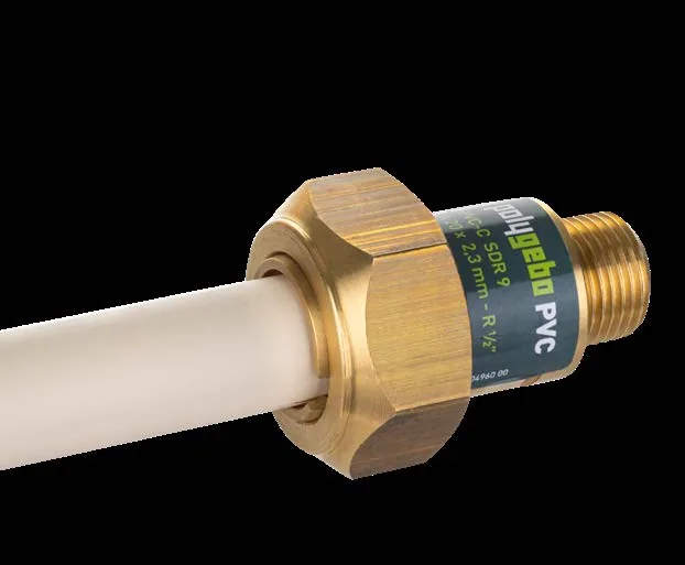 Compression fitting for plastic pipe (PVC) with male thread