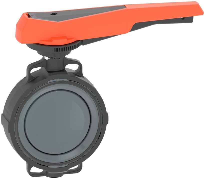 Absperrklappe Typ 567 aus PVC-C mit orangem Handhebel