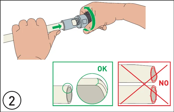 Installation step Chamfer and calibrate the pipe end – in one step – pictogram from the GF installation instructions