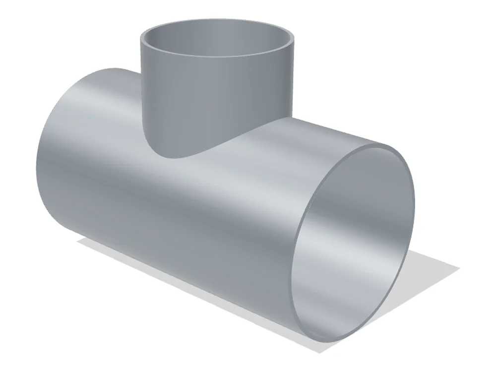T-Stück Edelstahl DIN EN 10253-4, 114,3 × 88,9 mm – 3D-Darstellung
