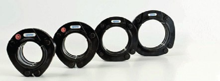 Four Uponor press collars MLC 63, 75, 90 and 110 for the base press jaw