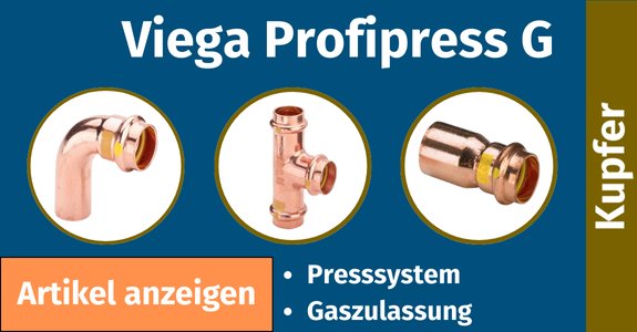 Viega Profipress G: Kupfer-Pressfittings für Gas mit gelb gekennzeichnetem HNBR-Dichtelement