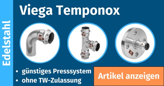 Viega Temponox: Edelstahl-Pressfittings für Heizen und Kühlen – Bogen, T-Stück und Flanschübergang